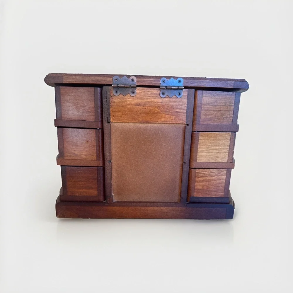 Vintage Mele & Co. Walnut‎ Wooden Jewelry Box, Rotating Swivel Drawers & Mirror
